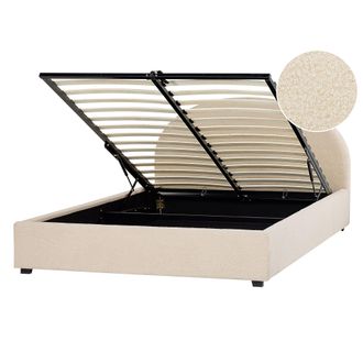 Beliani Cama Con Almacenaje De Tela De Poli&eacute;ster Beige 140 X 200 Cm Minimalista Retro Otomano Vaucluse
