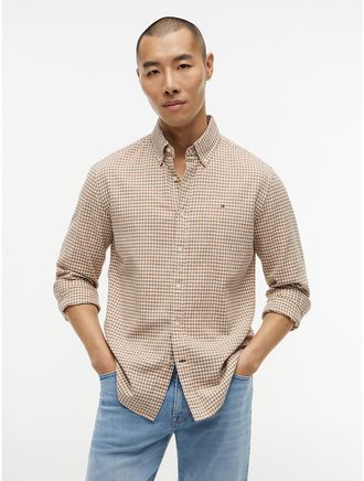 Tommy Hilfiger Mens Regular Fit Gingham Linen-Blend Shirt - Beige - XXXL
