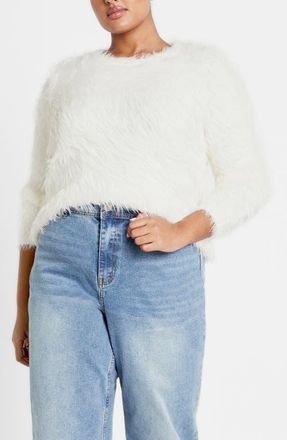 City Chic Elisa Textured Sweater in Ivory at Nordstrom, Size Xs