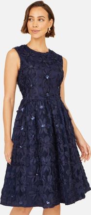 Yumi Sequin Floral Applique Skater Dress in Navy at Nordstrom, Size 12