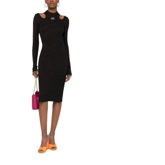 Versace Jeans Couture Dames, Jurken, Zwart, Maat: M Leer