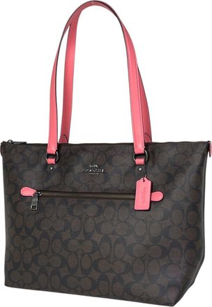 Coach Brown Pink Coated Canvas Leather Shoulder Bag Tote Bag (Pre-Owned)