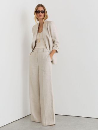 Reiss Neutral Linen-blend Textured Wide-leg Trousers, 14L