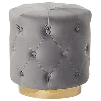 Beliani Puf Tapizado En Terciopelo Gris Con Base Dorada 40 X 41 Cm Con Botones Reposapi&eacute;s Glamour Carrollton