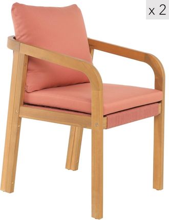 Nordlys Set de 2 sillas para interior y exterior en madera y tejido rosa