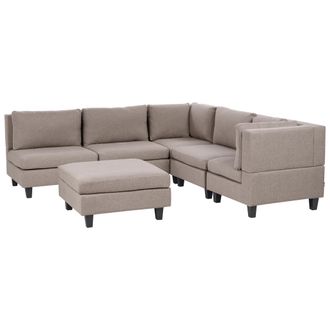 Beliani Sof&aacute; Modular Moderno 5 Plazas Tapizado Tela Patas Negras Respaldo Acolchado Izquierdo Marr&oacute;n Con Otomana Unstad