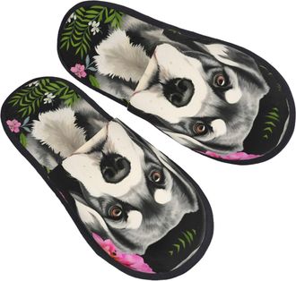 Generic Fuzzy Slippers Schnauzer Printing Fluffy Slippers Casual Warm House Shoes For Bedroom Party Bathroom L
