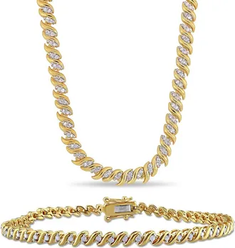 Delmar Twisted Diamond Necklace & Bracelet Set - 1.5ct. in Gold at Nordstrom Rack
