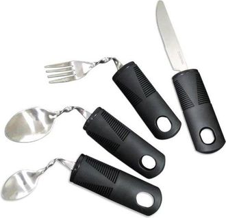 OEM Cubiertos Adaptados, 4 Piezas, Cubiertos Gruesos, Cubiertos Flexibles, Cubiertos Con Agarre, Flexibles, Parkinson, Ancianos, Ayuda, Negro