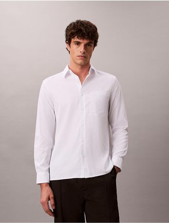 Calvin Klein Mens Solid Seersucker Classic Shirt - Open White - XL