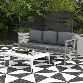 OUTSUNNY 3-Seater Aluminium Frame Garden Bench with Cushions, Backrest & Armrest, Grey