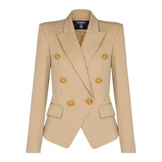 Balmain Blazers, female, Beige, Size: XS 6 Btns Gabardine Jacket