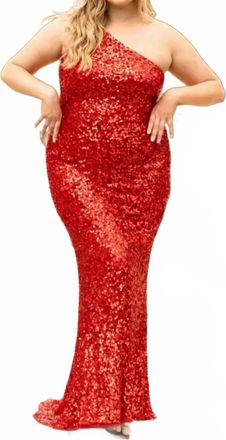Primavera Rainbow Sequin Gown In Red