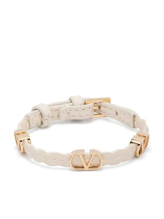 Valentino Garavani VLogo Signature bracelet - women - Calf Leather/Brass - One Size - Neutrals