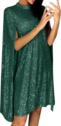 Generic Womens Cloak Sleeve Mini Sequin Dresses,Sexy Cocktail Shimmering Elegant Wedding Guest Party (Army Green,XXL)