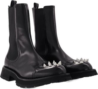 Alexander McQueen Mens Ankle Boots With Studs Black Leather Shoes