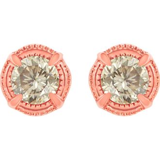 House of Brilliance 925 Sterling Silver Diamond Solitaire Milgrain Stud Earrings in Rose at Nordstrom