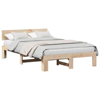 Berkfield Home Modern Bed Frame with Headboard 140x190 cm Solid Pine Wood in Light Oak