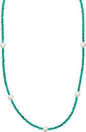 Savvy Cie Jewels 18K YELLOW GOLD PLATED CULTURED FRESHWATER PEARL & TURQUOISE BEADED NECKLACE