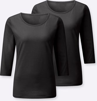Casual Looks 3/4-Arm-Shirt CASUAL LOOKS 2er-Pack Shirts, Damen, Gr. 36, schwarz, schwarz, 100% Baumwolle, unifarben, Rundhals, Shirts 3/4-Arm-Shirt