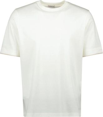 Moncler Witte T-shirt met rand - Heren - T-shirts - Wit - M - Katoen - Tops