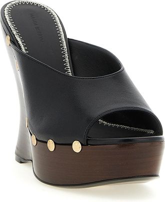 Magda Butrym Studded Calfskin Wedge Sandal - Black