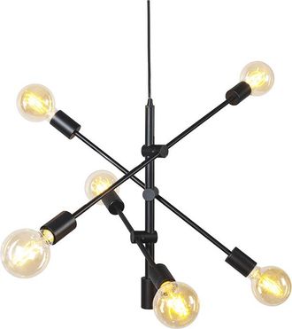 QAZQA Industrial L&aacute;mpara Colgante Industrial Negra 6 Luces - Sydney Acero Alargada Adecuado Para Led Max. 6 X 40 Watt - Qazqa