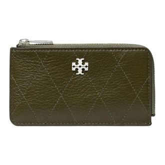 Tory Burch Charlie Quilted Zip Card Case - female - Tory Burch - Wallets & Cardholders - Green - ONE SIZE - Accessories