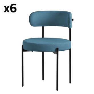 ML Design 6x sillas de comedor tejido teddy azul asientos de polipiel