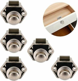 OEM 5 Mini Botones Pulsadores Para Cajones, Armarios Y Puertas, Ideales Para Caravanas, Autocaravanas Y Barcos. Bot&oacute;n Cromado