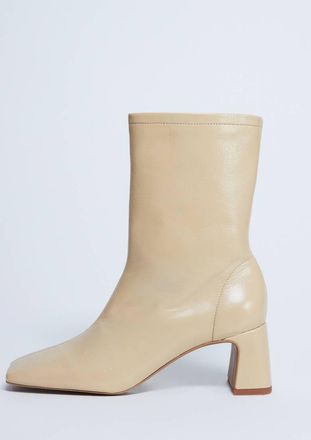 Topshop Sara - Stivali in pelle premium color latticello con punta squadrata e tacco svasato-Bianco