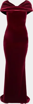 Talbot Runhof Kate Draped Velvet Mermaid Gown