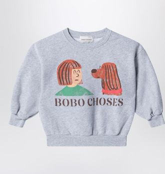 Bobo Choses Friends in a Pickle grey m&eacute;lange sweatshirt