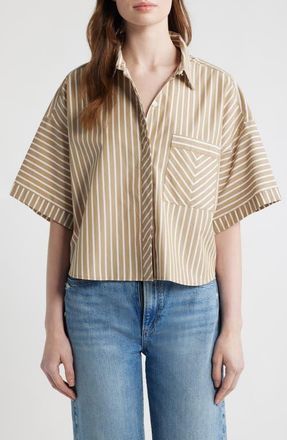 Rag & Bone Marin Stripe Crop Button-Up Shirt in Sea Stripe at Nordstrom, Size Xx-Small