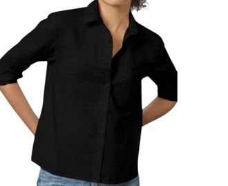 Lilla P Poplin Button Down Shirt In Black