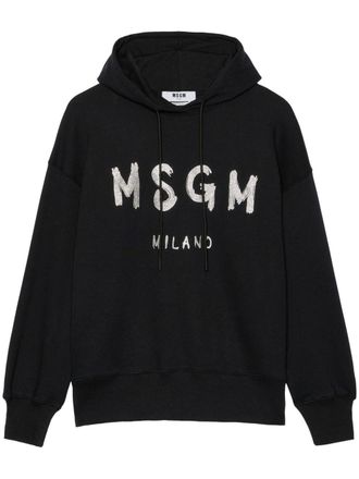 Msgm logo-print cotton hoodie - Black