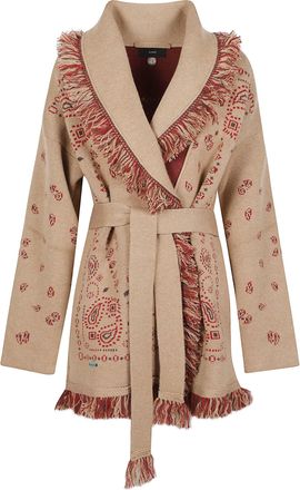 Alanui Bandana Jacquard Shawl-Collar Cashmere Cardigan