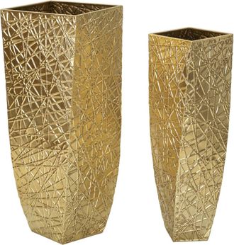 Dmora Dmora - Juego De 2 Jarrones Macae, Complemento De Decoraci&oacute;n, &Aacute;nfora, Accesorio De Decoraci&oacute;n, 34x34 H90 Cm, Oro