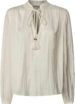 Pepe Jeans London Overhemden, Dames, Wit, M, Satijn, Satijnen Blouse met Mao Kraag