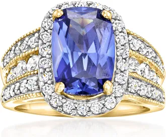 Ross-Simons Simulated Sapphire Ring With Czs in 18kt Gold Over Sterling