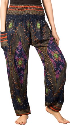 Lofbaz Harem Pants for Women Yoga Boho Hippie Clothing Bohemian Palazzo Beach Maternity Pajama Gypsy Indian Travel Clothes - Floral 3 Dark Blue XXL Plus