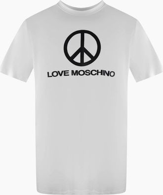 Love Moschino Mens Love Moschino Peace Logo White T-Shirt - Size: 42