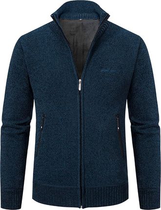 Generic Mens Knitted Cardigan Jacket Mens Solid Colors Cardigan Pullover Thick Sweater Zip Stand Collar Full Zip Front Coat Classic Knitwear Jumper