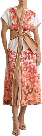 Reiss Sawyer Placed Print Stretch Cotton Dress in Pink/Ivory at Nordstrom, Size 10 Us