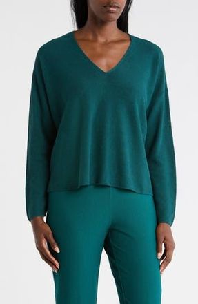 Eileen Fisher Organic Linen & Organic Cotton V-Neck Sweater in Aegean at Nordstrom Rack, Size Xx-Small