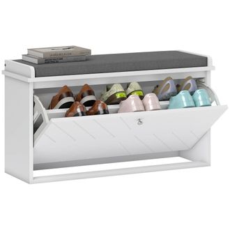 HOMCOM Homcom - Panca Scarpiera Salvaspazio Con Cuscino Per 8 Paia Di Scarpe Bianco