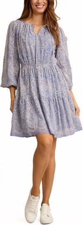 London Times Embroidered Long Sleeve Dress in Marlin/Ivory at Nordstrom Rack, Size X-Large