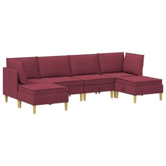 vidaXL Juego De Sof&aacute; Modular Con Almacenamiento 6 Pcs Rojo Vino Tela Vidaxl