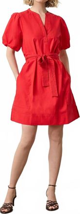 Lilla P Shirred Sleeve Split Neck Dress In Scarlett