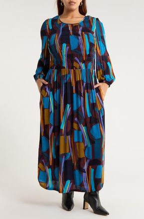 Seasalt Cornwall Meadowsweet Printed Smocked Midi Dress in Zennor Stack Dark Rye at Nordstrom, Size 18 Us